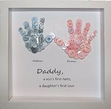 Birthday Gift For Dad From Baby Son Gifts For Dads Personalised Daddy Gift Handprints For Fathers Framed Button Handprints Button Fathers Day Crafts Personalised Daddy Gifts Father S Day Diy