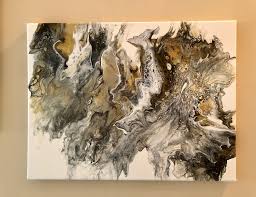 Black White And Gold Artwork Black White And Gold Splash 12x16 Acrylic Pour By Mcpaisleydesigns On Etsy Acrylic Pouring Acrylic Colors Pouring Painting