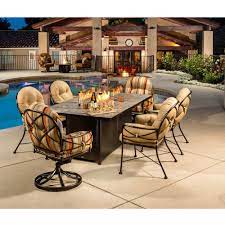 Gfp collection round gas fire pit dining table w/ burner. Ow Lee Cambria Wrought Iron Dining Set With Fire Pit Table Ow Cambria Set5