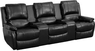 Flash Furniture Bt 70295 3 Bk Gg Black Leather Pillowtop 3 Seat Home Theater Recliner With Storage Consoles Flash Furniture Theater Recliners Furniture
