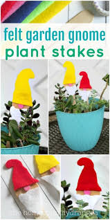 If you're making a gnome with a tipped over hat, bend your hat over to one side to give it this look. Easy Diy Felt Garden Gnome Plant Stakes For Spring