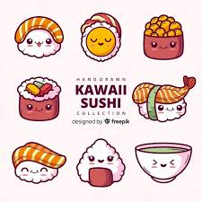 Hand Drawn Kawaii Sushi Collection Cute Food Drawings How To Draw Hands Kawaii Doodles