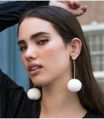 Plunder Design Marjorie Earrings Gold bar with white pom. 3.5" drop