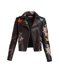 Embroidered Patches Black Pattern Neiman Marcus Floral Leather Jacket Embroidered Leather Jacket Leather Jackets Women