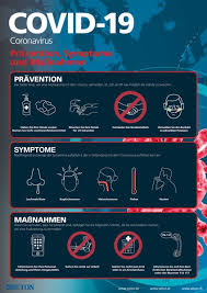 Common symptoms include headache, loss of smell and taste, nasal congestion and rhinorrhea, cough. Poster Corona Pravention Symptome Massnahmen Kaufen Seton
