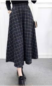 Black And White Checkered Skirt Outfit Womens Black And White Checkered Print Tea Length Wool Skirt With Side Pockets And Elastic Waist Fashion Womens Skirt Sewing Clothes Women