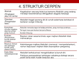 Struktur cerpen terdiri dari abstrak, orientasi, komplikasi, evaluasi, resolusi, dan koda. Materi Teks Cerpen Bahasa Indonesia Kelas Xi K13