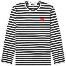 Asics| active wear black and white long sleeve top. Comme Des Garcons Play Long Sleeve Heart Logo Stripe Tee Black White End