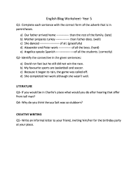 Year 5 english lesson plans. Fillable Online English Blog Worksheet Year 5 Fax Email Print Pdffiller