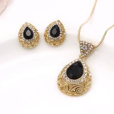 Black And Gold Jewelry Set Turkish Necklace Earrings Black Gemstone Jewelry Set Gold Plated Waterdrop Boho Gold Pendant Jewelry Gold Jewelry Simple Necklace Diamond Jewelry Designs
