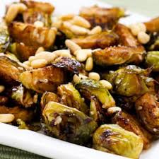 Roasted Brussels Sprouts With Balsamic Parmesan And Pine Nuts Brussels Sprouts Recipe Brussel Sprout Recipes Roasted Veggie Dishes