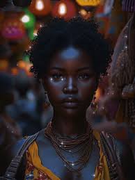 Mujer Afrodescendiente en Mercado Nocturno con IA