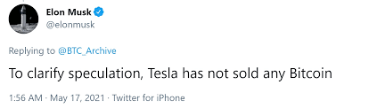 Bitcoin is still down nearly 10% over the 24 hours since elon musk announced tesla would no longer take cryptocurrency because of the environmental impact of mining it. G55aol42w9y93m