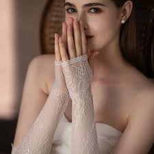 WG103 Wedding Bridal Handmade Gloves Eyelash Lace White Long Fingerless  Women Pageant Perform Prom Sleevelet