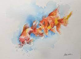 Goldfishes Watercolor Painting Fish Original Watercolor Goldfish Home Decor Goldfish Wall Art Original Watercolor 9x12 Inches Pittura Ad Acquerello Dipingere Idee Dipinti Ad Acquerello