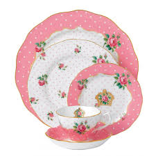 Vibrant and vivacious, polka blue is a beautiful new addition to the vintage patterns that have made royal albert famous the world over. Royal Albert China New Country Roses Cheeky Pink Vintage 5 Piece Place Setting Crystal Classics