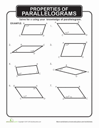Properties Of Parallelograms Geometry Worksheets Quadrilaterals Worksheet Parallelogram
