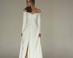 Modern Bishop Sleeve Wedding Dress Open Back Wedding Dress Cape Wedding Dress Chiffon Bridal Etsy In 2020 Modern Wedding Dress Crepe Wedding Dress V Neck Wedding Dress