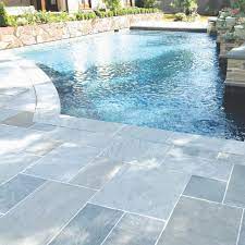 Pave The Pool Deck With The Natural Stone Floor Here The Beautiful Pearl Grey Pattern Looks Alluring On The Surface C Terrazzo Flooring Diy Flooring Flooring