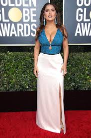 Salma hayek rocks a bold yellow ensemble in birthday photos: Salma Hayek Sizzles In Blue White Guccidress At Golden Globes Life Style Magazine