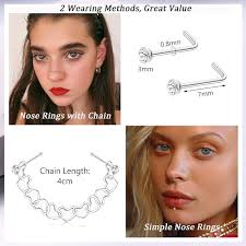 Amazon.com: JOERICA Nose Chain Piercing Across Nose Stainless Steel Nose  Ring Chain 20G Nose Stud with Nose Chain Nostril Heart Chain(3.5-4cm) Gold  Silver Nostril Nose Piercing Jewelry : Clothing, Shoes & Jewelry