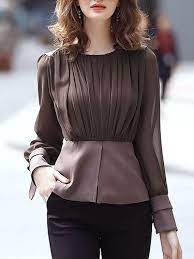 Crew Neck Solid Long Sleeve Elegant Top - Fashion - Womens - Tops - Blouses - Fashion Clothing B Casual Tops For Women Women Work Blouse Fashion Tops Blouse