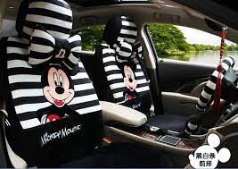 Fashion Strip Mickey Mouse Car Seats Cover Set For Four Season Use Cartoon Auto Chairs Front And Back Seats Mickey Mouse Car Disney Car Accessories Disney Cars