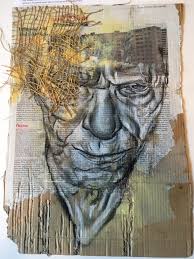 Chalk Charcoal Pen Pencil Drawing On Cardboard Textured Background Of Newspaper Tape Brown Paper And Acrylic Inspired By Cardboard Painting Art Drawings