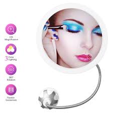 Portable vanity mini pocket round makeup magnifying mirror with two suction cups compact cosmetic mirror tool 5x 10x 15x. Magnifying Makeup Mirror With Led Lights 10x Vanity Mirror With Flexible Gooseneck Strong Suction Cup 3 Light Sources Adjustable Bathroom Round Mirror 360 Degree Rotation For Travel And Home 10x Yofundo