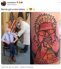 Bernie Got A New Tattoo Bernie Sanders Receiving Covid 19 Vaccine Know Your Meme