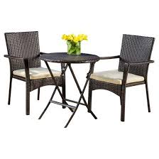 Elba 3pc Wicker Bistro Set With Cushions Brown Christopher Knight Home Outdoor Bistro Set Bistro Set Outdoor Patio Set