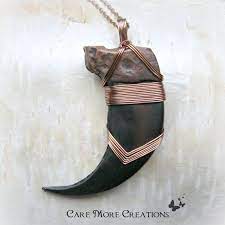 Black Bear Claw Pendant Antique Copper Wire Wrapped Necklace Bear Claws Bear Claw Necklace Teeth Jewelry