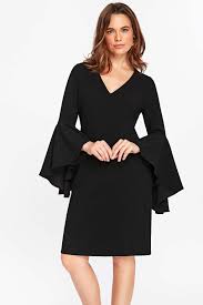 Black Flute Sleeve Shift Dress Dresses Shift Dress Dresses With Sleeves