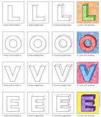 Start by drawing the following where from the largest to the smallest, radius are respectively r26.27, r22.5, r6 and r2.81. Draw 3d Block Love Letters Art Projects For Kids
