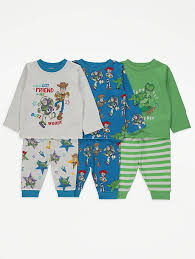 This matching set includes a long sleeve top and red legging style bottoms with an elasticated waist and cuffs to ensure ultimate comfort at bedtime. Disney Toy Story Long Sleeve Pyjamas 3 Pack Baby George At Asda