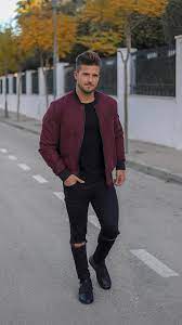 Maroon Leather Jacket With Black Leather Boot For Him 2019 Leather Jacket Outfit Men Men Fashion Casual Outfits Jackets Men Fashion