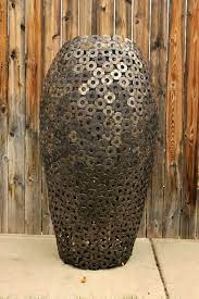 Large Metal Sculptural Vase Hand Welded From From Steel Structural Washers Make A Statement In Your Home With Scrap Metal Art Metal Art Projects Steel Art