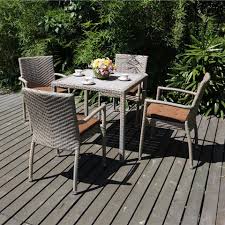 A nice garden is only half the fun if you can't sit there with friends and family on summer days, or even nights, to have a yarn and a bite from the barbecue. Wooden Top Aluminum Frame Rattan Outdoor Patio Furniture Dining Chairs And Table Set Wholesale Garden Sets Products On Tradees Com
