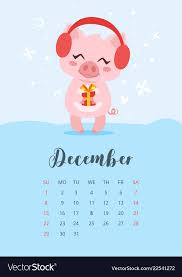 2019 Year Calendar Page Vector Image On Con Imagenes Cerditos Agendas Calendario