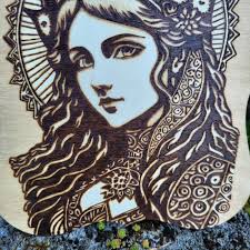 Hand Wood Burned The Listener Goddess Wall Hanging. Cottage Witch. Decor.  Wall hanging