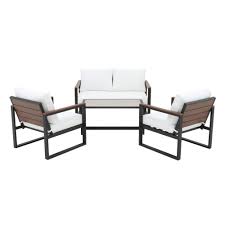 Hampton Bay West Park 4 Piece Aluminum Patio Conversation Set With Cushionguard White Cushions 501 Outdoor Dining Furniture Lounge Chair Outdoor White Cushions