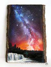Wood Slice Painting Milky Way Galaxy Art Rainbow Art Wall Art Oil Painting Space Art Spray Paint Art Nature Art Inspiration Spray Paint Art Galaxy Painting Galaxy Art