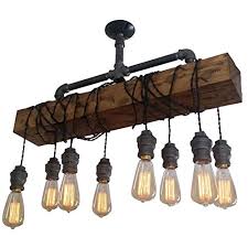 Industrial Rustic Wood Beam Linear Island Pendant Light 8 Light Chandelier Lighting Hanging Ceiling Fixture Farmhouse Goals