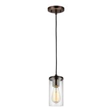 Sea Gull Lighting Zire 1 Light Brushed Oil Rubbed Bronze Mini Pendant With Clear Glass Shade 6190301 778 The Home Depot
