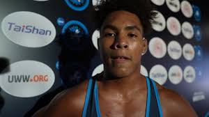 Ladarian Lockett (USA) after winning 71 kg men's freestyle semifinals at  2023 U17 Worlds
