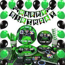 The centerpiece was a really delicious ice cream cake. Amazon Com Wernnsai Video Game Party Supplies Gaming Party Decoration Boys Birthday Party Cutlery Bag Table Cover Plates Cups Napkins Straws Utensils Birthday Banner Balloons Serves 16 Guests 169 Pcs