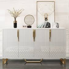 Aro Contemporary 60 Inch Sideboard Buffet 4 Door Sideboard Table Kitchen Buffet Table In White Black White Black In 2020 Sideboard Table White Sideboard Buffet Kitchen Buffet Table