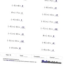 Math Worksheets Addition And Subtraction Math Worksheets Negative Fractions Negative Numbers