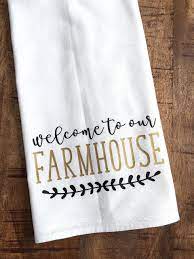 Just some wooden items can make a great view. Kitchen Towel Flour Sack Rustic Welcome To Our Farmhouse Handmade Kitchen Towels Handmade Quotes Rustic Kitchen