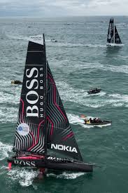 Skipper Alex Thomson Has Begun His First Race Aboard The New Hugo Boss Yacht Setting Off On The Transat Jacques Vabre The Vo Sailing Cool Boats Sailing Yacht